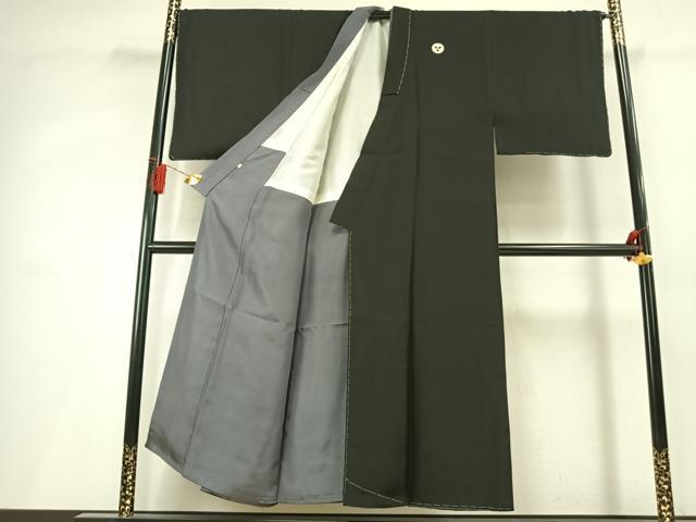 平和屋着物●男性　黒紋付　羽織セット　正絹　逸品　AABL3223fy
