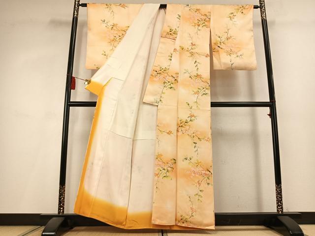 平和屋着物●上質な小紋　地紋起こし　枝花文　暈し染め　正絹　逸品　AABL3225fy