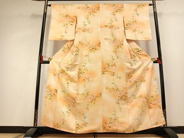平和屋着物●上質な小紋　地紋起こし　枝花文　暈し染め　正絹　逸品　AABL3225fy