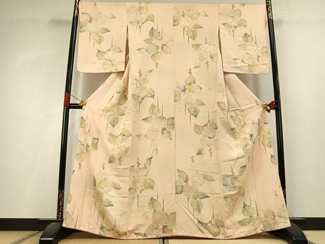 平和屋着物●上質な小紋　地紋起こし　草花文　正絹　逸品　AABL3227fy