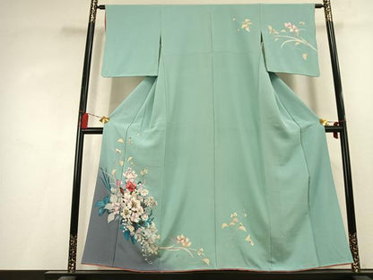 平和屋着物●訪問着　手描き　草花文　暈し染め　正絹　逸品　AABL3229fy