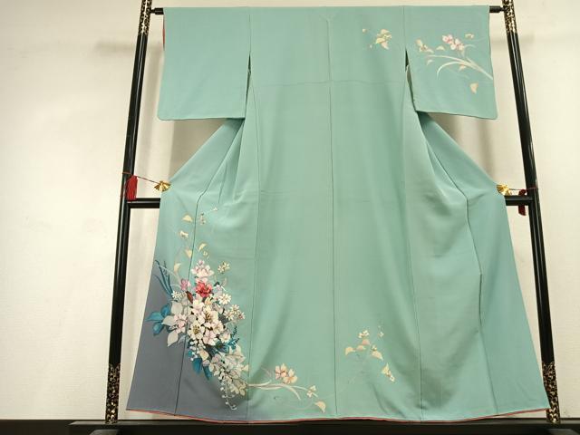 平和屋着物●訪問着　手描き　草花文　暈し染め　正絹　逸品　AABL3229fy