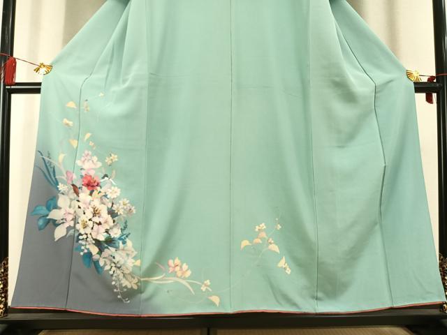 平和屋着物●訪問着　手描き　草花文　暈し染め　正絹　逸品　AABL3229fy
