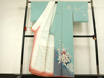 平和屋着物●訪問着　手描き　草花文　暈し染め　正絹　逸品　AABL3229fy