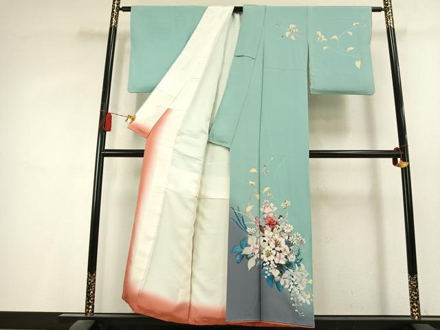 平和屋着物●訪問着　手描き　草花文　暈し染め　正絹　逸品　AABL3229fy