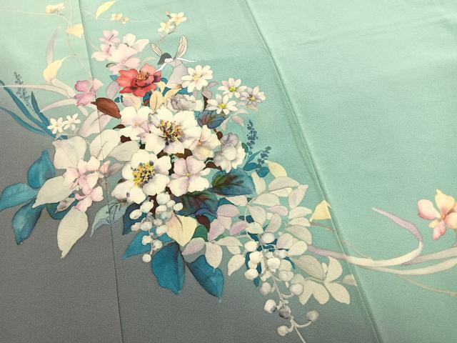 平和屋着物●訪問着　手描き　草花文　暈し染め　正絹　逸品　AABL3229fy