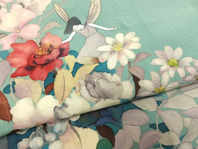 平和屋着物●訪問着　手描き　草花文　暈し染め　正絹　逸品　AABL3229fy