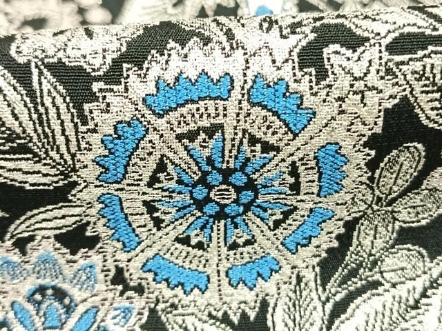 平和屋着物●訪問着　お召地　更紗花文　黒地　銀糸　正絹　逸品　未使用　AABL3235fy