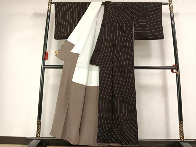 平和屋着物●上質な紬　総刺繍　抽象文様　正絹　逸品　AABL3237fy