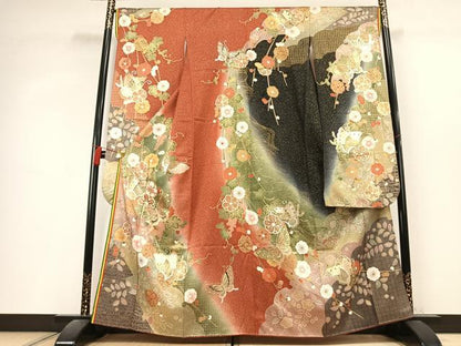 平和屋着物●豪華振袖　花蝶文　暈し染め　金銀彩　正絹　逸品　AABL3243fy