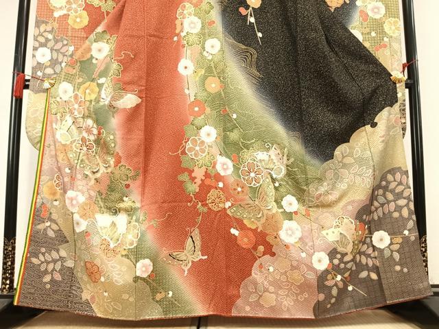 平和屋着物●豪華振袖　花蝶文　暈し染め　金銀彩　正絹　逸品　AABL3243fy