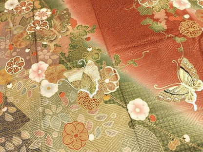 平和屋着物●豪華振袖　花蝶文　暈し染め　金銀彩　正絹　逸品　AABL3243fy