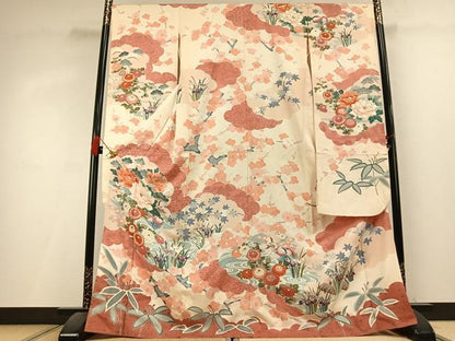 平和屋着物●豪華振袖　刺繍　花鳥文　金彩　正絹　逸品　AABL3244fy