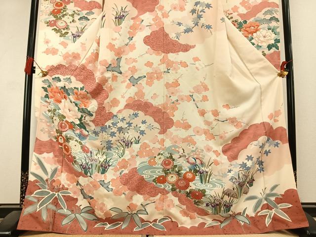 平和屋着物●豪華振袖　刺繍　花鳥文　金彩　正絹　逸品　AABL3244fy