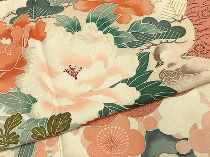平和屋着物●豪華振袖　刺繍　花鳥文　金彩　正絹　逸品　AABL3244fy