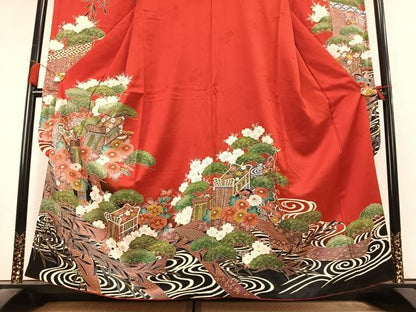 平和屋着物●豪華振袖　御所車花文　金彩　正絹　逸品　AABL3246fy