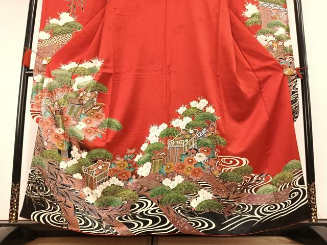 平和屋着物●豪華振袖　御所車花文　金彩　正絹　逸品　AABL3246fy