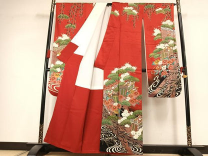 平和屋着物●豪華振袖　御所車花文　金彩　正絹　逸品　AABL3246fy