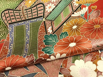 平和屋着物●豪華振袖　御所車花文　金彩　正絹　逸品　AABL3246fy