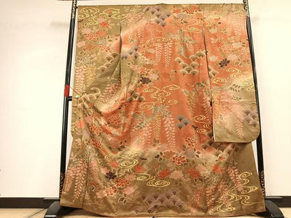 平和屋着物●豪華振袖　駒刺繍　草花文　暈し染め　金彩　正絹　逸品　AABL3247fy