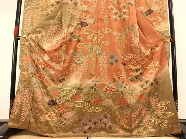 平和屋着物●豪華振袖　駒刺繍　草花文　暈し染め　金彩　正絹　逸品　AABL3247fy