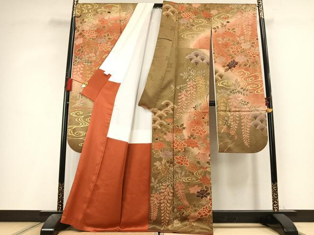 平和屋着物●豪華振袖　駒刺繍　草花文　暈し染め　金彩　正絹　逸品　AABL3247fy