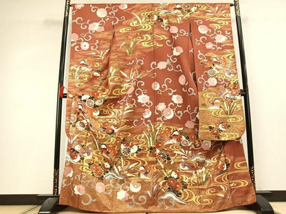 平和屋着物●豪華振袖　駒刺繍　鴛鴦花文　金彩　正絹　逸品　AABL3248fy