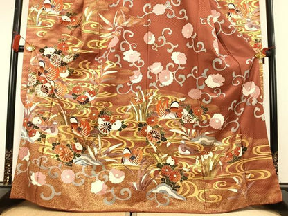 平和屋着物●豪華振袖　駒刺繍　鴛鴦花文　金彩　正絹　逸品　AABL3248fy