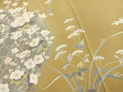 平和屋着物●訪問着　友禅　草花文　正絹　逸品　AABL3249fy