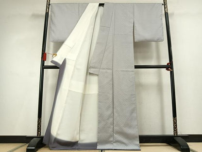 平和屋着物●上質な紬　花織　菱文　紫水晶色　正絹　逸品　AABL3251fy