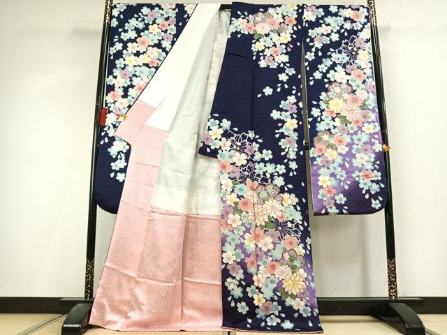 平和屋着物●豪華振袖　刺繍　舞桜文　暈し染め　金銀糸　金彩　正絹　逸品　AABL3252fy