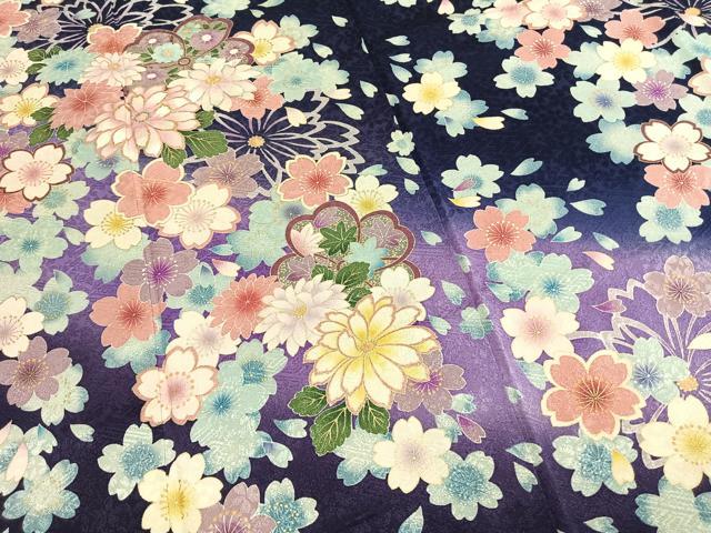 平和屋着物●豪華振袖　刺繍　舞桜文　暈し染め　金銀糸　金彩　正絹　逸品　AABL3252fy
