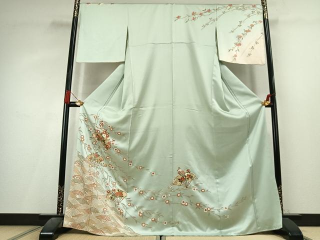 平和屋着物●訪問着　扇面花文　暈し染め　金彩　三越扱い　正絹　逸品　未使用　AABL3253fy