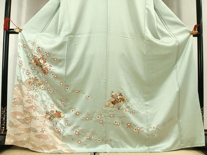 平和屋着物●訪問着　扇面花文　暈し染め　金彩　三越扱い　正絹　逸品　未使用　AABL3253fy