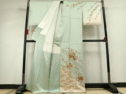平和屋着物●訪問着　扇面花文　暈し染め　金彩　三越扱い　正絹　逸品　未使用　AABL3253fy