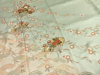 平和屋着物●訪問着　扇面花文　暈し染め　金彩　三越扱い　正絹　逸品　未使用　AABL3253fy