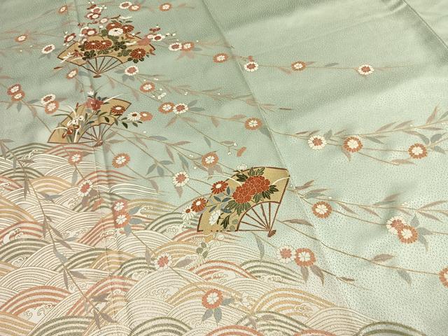 平和屋着物●訪問着　扇面花文　暈し染め　金彩　三越扱い　正絹　逸品　未使用　AABL3253fy