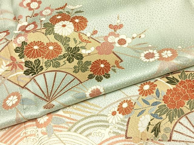 平和屋着物●訪問着　扇面花文　暈し染め　金彩　三越扱い　正絹　逸品　未使用　AABL3253fy