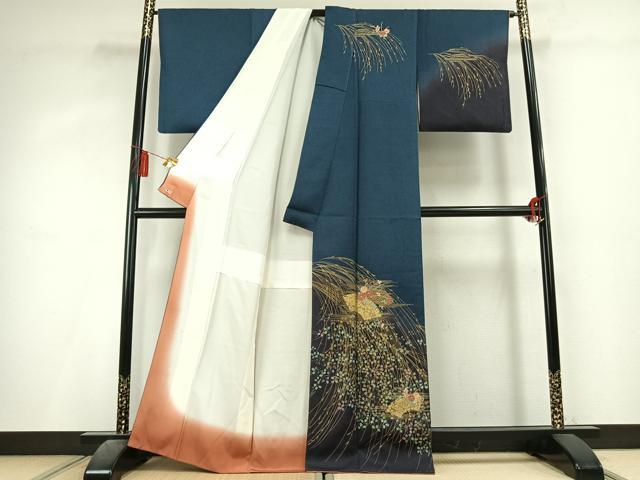 平和屋着物●訪問着　刺繍　地紙花文　暈し染め　金糸　金彩　三越扱い　正絹　逸品　AABL3254fy