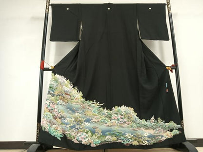 平和屋着物●本加賀友禅作家　多崎元人　黒留袖　池のほとり　正絹　逸品　AABL3258fy