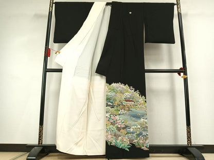 平和屋着物●本加賀友禅作家　多崎元人　黒留袖　池のほとり　正絹　逸品　AABL3258fy