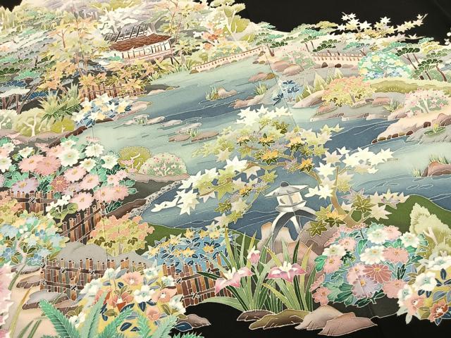 平和屋着物●本加賀友禅作家　多崎元人　黒留袖　池のほとり　正絹　逸品　AABL3258fy