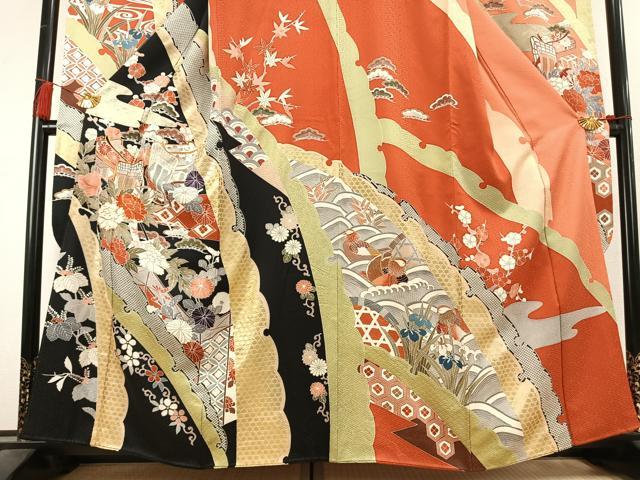 平和屋着物●豪華振袖　駒刺繍　御所車花鳥文　金彩　正絹　逸品　AABL3259fy
