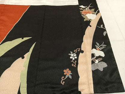 平和屋着物●豪華振袖　駒刺繍　御所車花鳥文　金彩　正絹　逸品　AABL3259fy