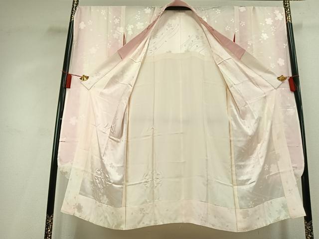 平和屋着物●振袖用長襦袢　無双仕立て　舞桜地紋　暈し染め　半衿刺繍　正絹　逸品　AABL3261fy