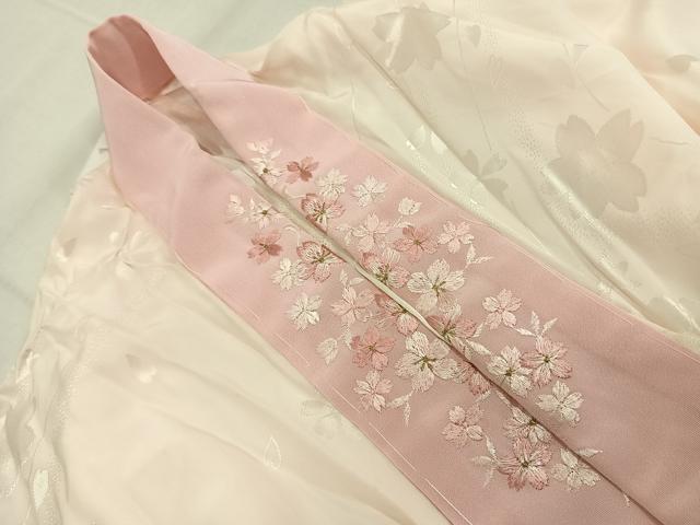 平和屋着物●振袖用長襦袢　無双仕立て　舞桜地紋　暈し染め　半衿刺繍　正絹　逸品　AABL3261fy
