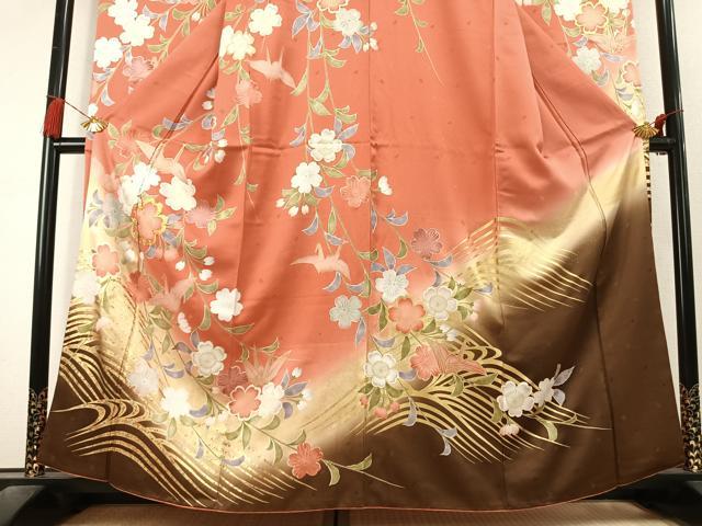 平和屋着物●豪華振袖　駒刺繍　折鶴　草花文　暈し染め　金彩　正絹　逸品　AABL3272fy