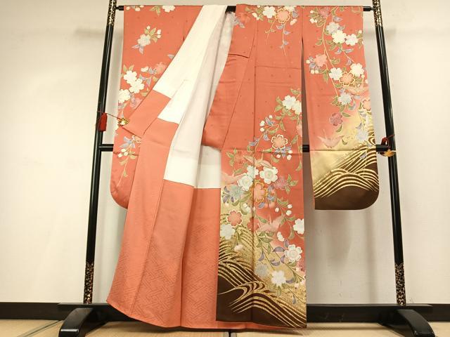 平和屋着物●豪華振袖　駒刺繍　折鶴　草花文　暈し染め　金彩　正絹　逸品　AABL3272fy