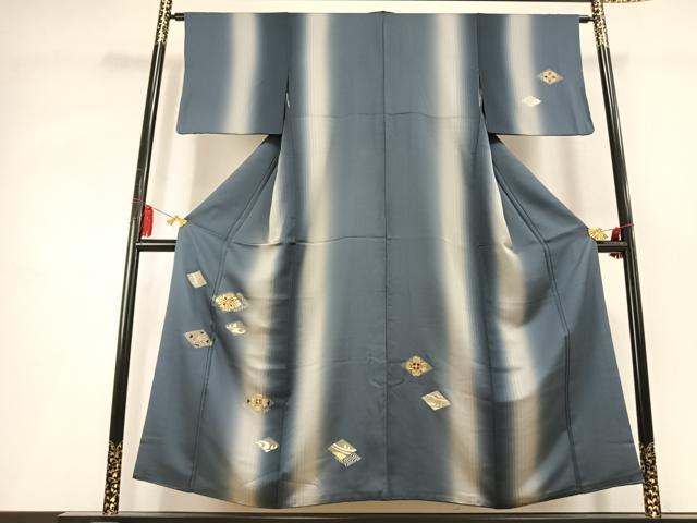 平和屋着物●訪問着　駒刺繍　菱花文　暈し染め　金銀彩　正絹　逸品　AABL3273fy