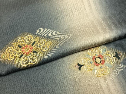 平和屋着物●訪問着　駒刺繍　菱花文　暈し染め　金銀彩　正絹　逸品　AABL3273fy